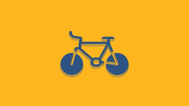 Blue Bicycle icon isolated on orange background. Bike race. Extreme sport. Sport equipment. 4K Video motion graphic animation . - Video
