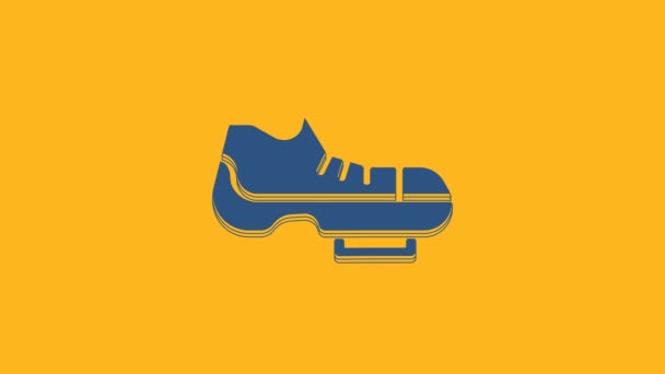 Μπλε Triathlon παπούτσια ποδηλασίας εικονίδιο απομονώνονται σε πορτοκαλί φόντο. Αθλητικά παπούτσια, παπούτσια ποδηλάτου. 4K Γραφική κίνηση κίνησης βίντεο . - Πλάνα, βίντεο