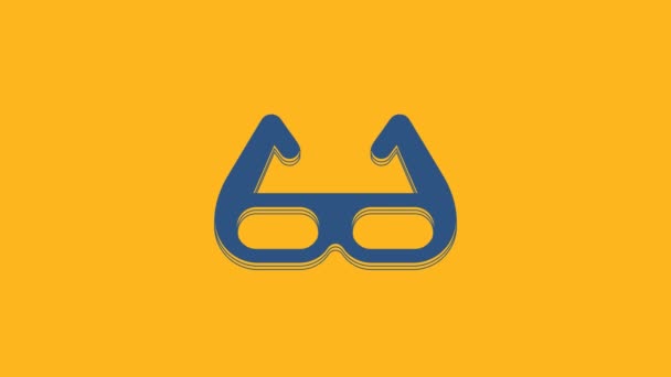 Blue Sport ποδήλατο γυαλιά ηλίου εικονίδιο απομονώνονται σε πορτοκαλί φόντο. Αθλητικά γυαλιά εικονίδιο. 4K Γραφική κίνηση κίνησης βίντεο . - Πλάνα, βίντεο