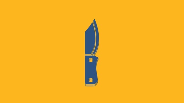 Icono azul cuchillo militar aislado sobre fondo naranja. Animación gráfica de vídeo 4K . - Imágenes, Vídeo