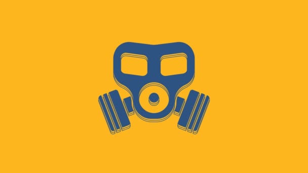 Icono de máscara de gas azul aislado sobre fondo naranja. Signo respiratorio. Animación gráfica de vídeo 4K . - Metraje, vídeo