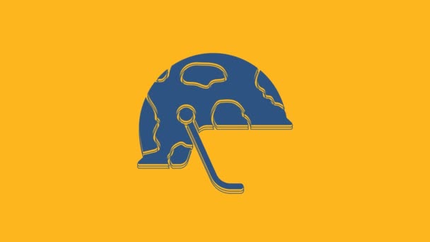 Blue Military helmet icon isolated on orange background. Army hat symbol of defense and protect. Protective hat. 4K Video motion graphic animation . - Video, Çekim