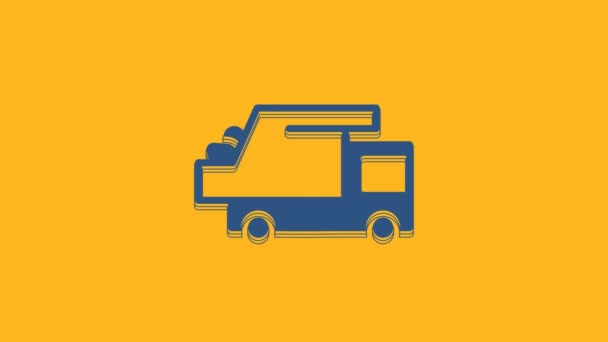 Blaues Müllwagen-Symbol auf orangefarbenem Hintergrund. 4K Video Motion Grafik Animation . - Filmmaterial, Video