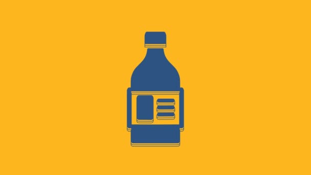 Blue Plastic bottle for laundry detergent, bleach, dishwashing liquid or another cleaning agent icon isolated on orange background. 4K Video motion graphic animation . - Footage, Video