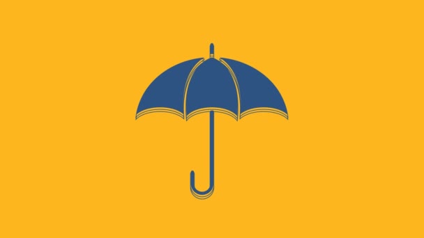 Ікона блакитної парасольки ізольована на помаранчевому тлі. Концепція страхування. Ватернепроникна ікона. Захист, безпека, безпека. 4K Відеографічна анімація . - Кадри, відео