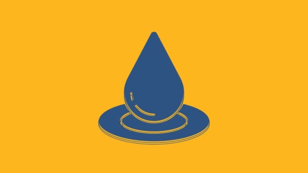 Blue Water drop icon isolated on orange background. 4K Video motion graphic animation . - Imágenes, Vídeo