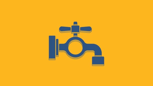 Modrá voda kohoutek ikona izolované na oranžovém pozadí. Grafická animace pohybu videa 4K . - Záběry, video