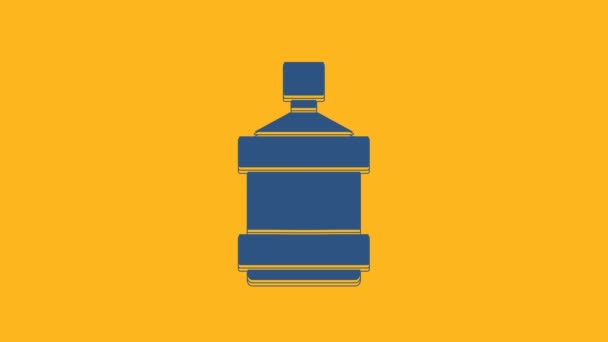 Blue Big fles met schoon water icoon geïsoleerd op oranje achtergrond. Plastic container voor de koeler. 4K Video motion grafische animatie . - Video