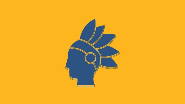 Icono indio nativo americano azul aislado sobre fondo naranja. Animación gráfica de vídeo 4K . - Imágenes, Vídeo