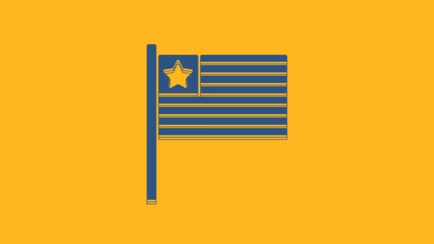 Blue American flag icon isolated on orange background. Flag of USA. United States of America. 4K Video motion graphic animation . - Metraje, vídeo