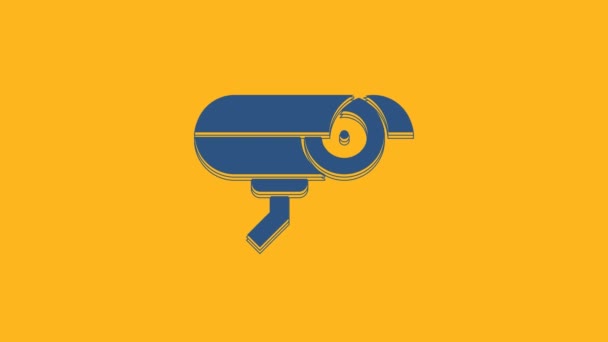 Blue Security camera icon isolated on orange background. 4K Video motion graphic animation . - Video