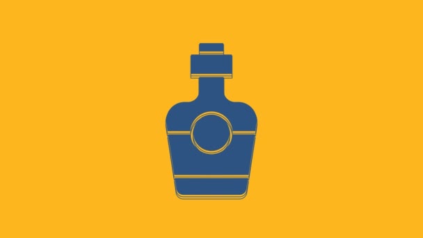 Blue Tequila bottle icon isolated on orange background. Mexican alcohol drink. 4K Video motion graphic animation . - Video, Çekim