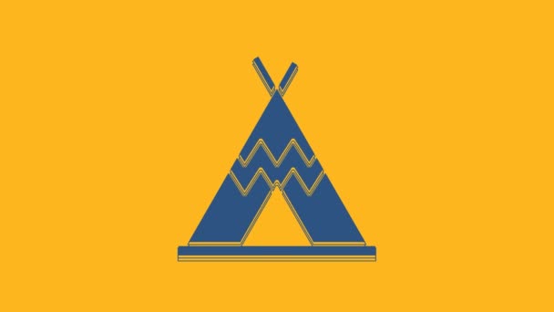Blue Traditional indian teepee or wigwam icon isolated on orange background. Indian tent. 4K Video motion graphic animation . - Záběry, video