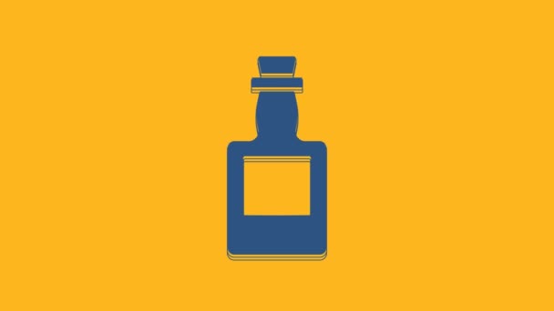 Blue Tequila bottle icon isolated on orange background. Mexican alcohol drink. 4K Video motion graphic animation . - Imágenes, Vídeo