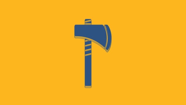 Blue Native american tomahawk axe icon isolated on orange background. 4K Video motion graphic animation . - Filmagem, Vídeo
