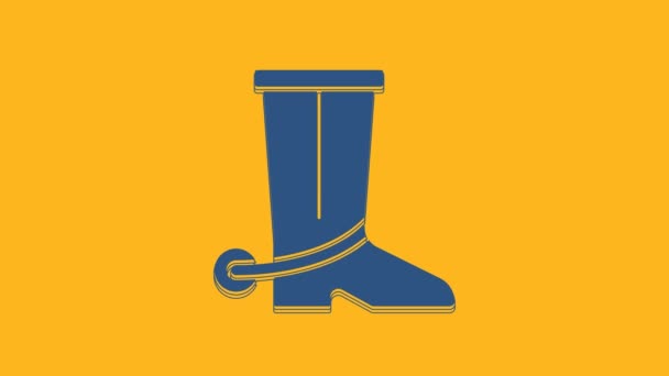 Blue Cowboy boot icoon geïsoleerd op oranje achtergrond. 4K Video motion grafische animatie . - Video