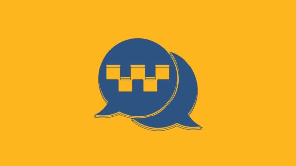 Blue Taxi call telephone service icon isolated on orange background. Speech bubble symbol. Taxi for smartphone. 4K Video motion graphic animation . - Imágenes, Vídeo