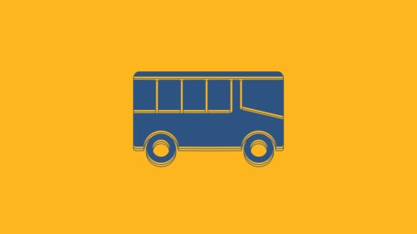 Μπλε λεωφορείο εικονίδιο απομονώνονται σε πορτοκαλί φόντο. Σχέδιο μεταφοράς. Πινακίδα μεταφοράς με λεωφορείο. Τουρισμός ή σύμβολο δημόσιων οχημάτων. 4K Γραφική κίνηση κίνησης βίντεο . - Πλάνα, βίντεο