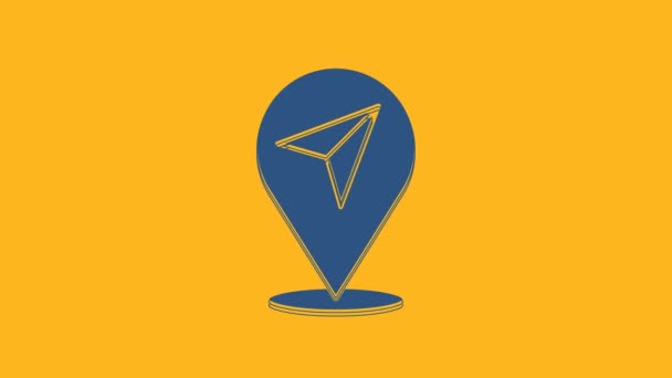 Blue Map pin icon isolated on orange background. Navigation, pointer, location, map, gps, direction, place, compass, search concept. 4K Video motion graphic animation . - Metraje, vídeo