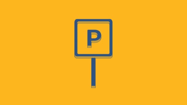 Blue Parking icon isolated on orange background. Street road sign. 4K Video motion graphic animation . - Footage, Video