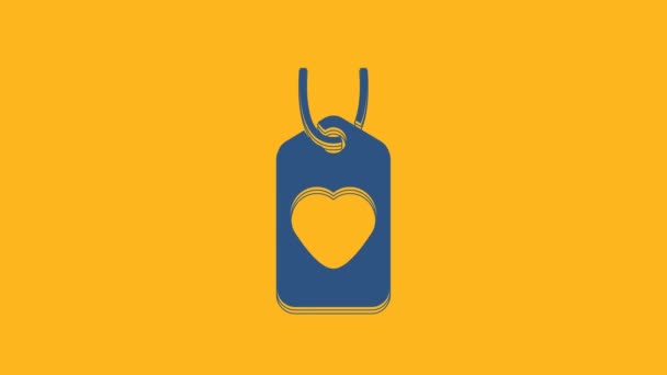 Mavi Kalp etiketi simgesi turuncu arkaplanda izole edildi. Aşk sembolü. Sevgililer Günü sembolü. 4K Video hareketli grafik canlandırması . - Video, Çekim