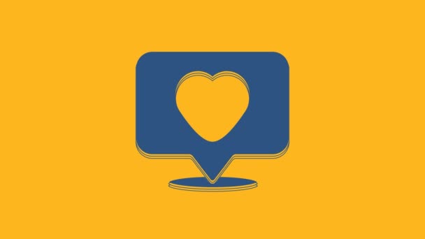 Blue Like and heart icon isolated on orange background. Counter Notification Icon. Follower Insta. 4K Video motion graphic animation . - Filmagem, Vídeo