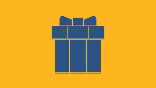 Иконка голубой подарочной коробки на оранжевом фоне. День Святого Валентина. Видеографическая анимация 4K . - Кадры, видео