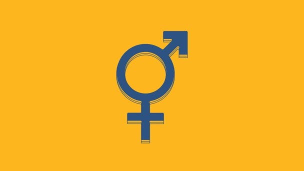 Синий значок Gender выделен на оранжевом фоне. Символы мужчин и женщин. Секс-символ. Видеографическая анимация 4K . - Кадры, видео