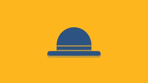 Kék Bohóc kalap ikon elszigetelt narancs háttér. Bowler kalap. 4K Videó mozgás grafikus animáció . - Felvétel, videó