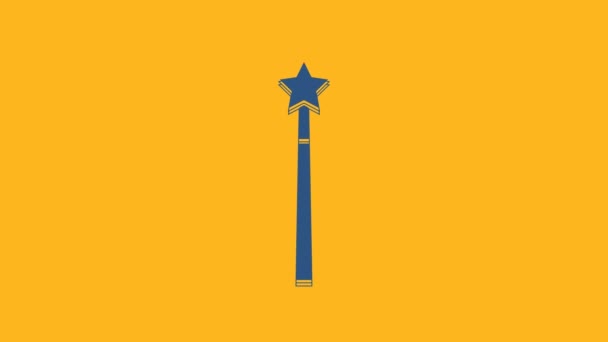 Blue Magic wand icon isolated on orange background. Star shape magic accessory. Magical power. 4K Video motion graphic animation . - Video, Çekim