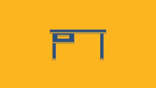 Blue Office desk icon isolated on orange background. 4K Video motion graphic animation . - Imágenes, Vídeo