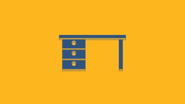 Blue Office desk icon isolated on orange background. 4K Video motion graphic animation . - Video, Çekim
