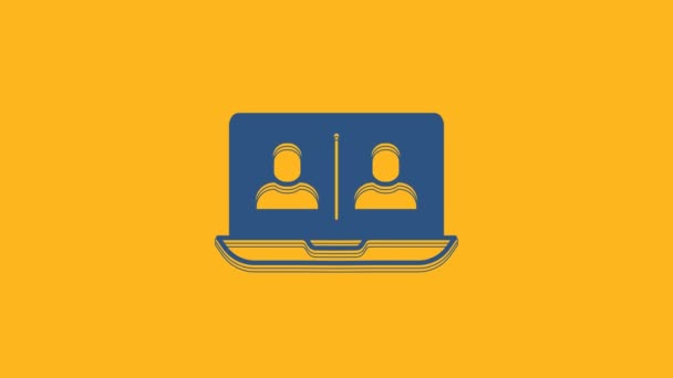 Blue Video chat conference icon isolated on orange background. Online meeting work form home. Remote project management. 4K Video motion graphic animation . - Filmati, video