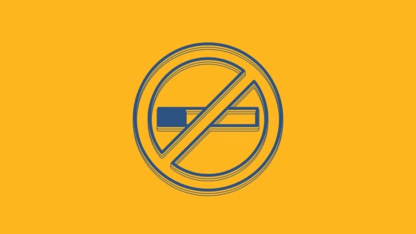 Μπλε Δεν καπνίζοντες εικονίδιο απομονώνονται σε πορτοκαλί φόντο. Σύμβολο τσιγάρου. 4K Γραφική κίνηση κίνησης βίντεο . - Πλάνα, βίντεο