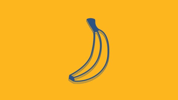 Kék banán ikon elszigetelt narancs alapon. 4K Videó mozgás grafikus animáció . - Felvétel, videó