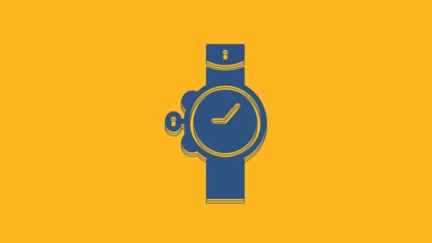 Blue Wrist watch icon isolated on orange background. Wristwatch icon. 4K Video motion graphic animation . - Filmagem, Vídeo