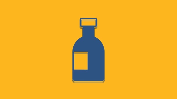 Blue Glass bottle of vodka icon isolated on orange background. 4K Video motion graphic animation . - Footage, Video
