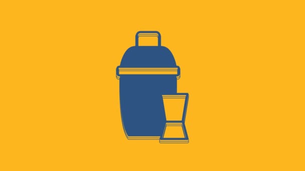 Coctelera azul con icono de cristal de cóctel aislado sobre fondo naranja. Animación gráfica de vídeo 4K . - Imágenes, Vídeo