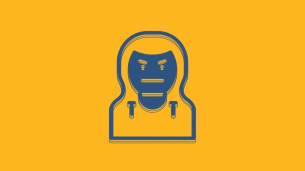 Blue Thief mask icon isolated on orange background. Bandit mask, criminal man. 4K Video motion graphic animation . - Filmagem, Vídeo