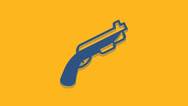 Blue Police shotgun icon isolated on orange background. Hunting shotgun. 4K Video motion graphic animation . - Imágenes, Vídeo