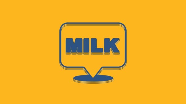 Μπλε γράμματα εικονίδιο του γάλακτος απομονώνονται σε πορτοκαλί φόντο. Χειρόγραφο σχέδιο για ετικέτα, μάρκα, σήμα. 4K Γραφική κίνηση κίνησης βίντεο . - Πλάνα, βίντεο