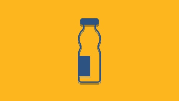Blue Drinking yogurt in bottle icon isolated on orange background. 4K Video motion graphic animation . - Materiał filmowy, wideo