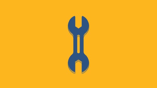 Blue Wrench spanner icon isolated on orange background. 4K Video motion graphic animation . - Felvétel, videó