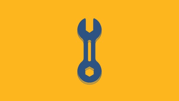 Blue Wrench spanner icon isolated on orange background. 4K Video motion graphic animation . - Materiaali, video