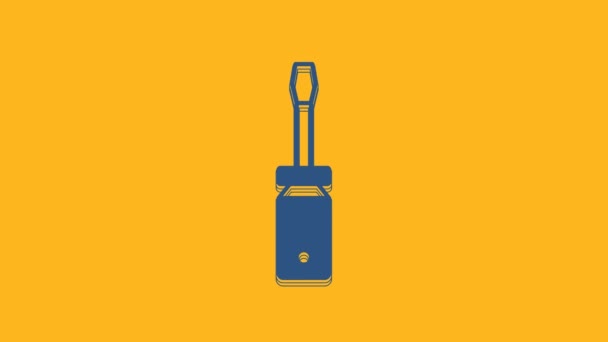Icono del destornillador azul aislado sobre fondo naranja. Símbolo herramienta de servicio. Animación gráfica de vídeo 4K . - Imágenes, Vídeo