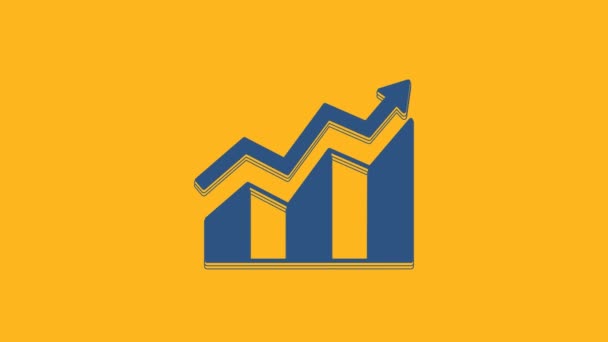 Блакитний фінансовий ріст збільшує ікону, ізольовану на помаранчевому тлі. Збільшення доходів. 4K Відеографічна анімація . - Кадри, відео