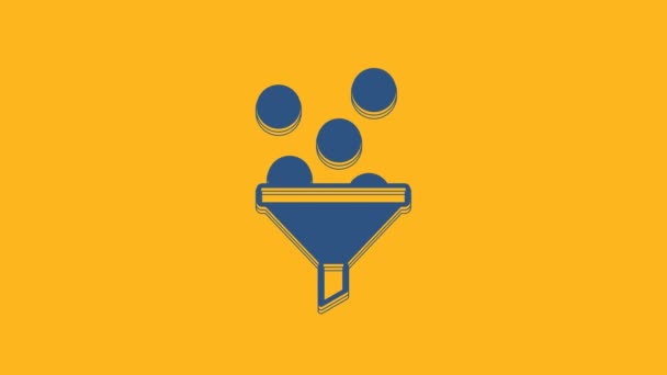 Blue Lead management icon isolated on orange background. Funnel with money. Target client business concept. 4K Video motion graphic animation . - Filmati, video
