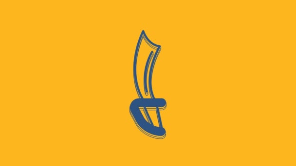 Icona della spada pirata blu isolata su sfondo arancione. Firma Sabre. Animazione grafica 4K Video motion. - Filmati, video