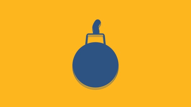 Bomba azul lista para explotar icono aislado sobre fondo naranja. Animación gráfica de vídeo 4K. - Metraje, vídeo