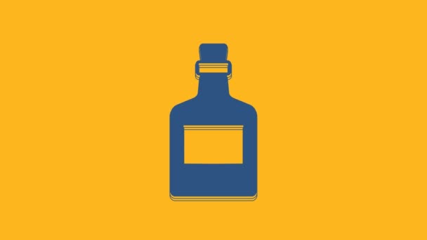 Blue Alcohol drink Rum fles pictogram geïsoleerd op oranje achtergrond. 4K Video motion grafische animatie. - Video